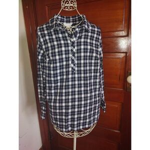 5/$25 EUC Sz L Christopher & Banks 1/2 Button Long Sleeve Black Plaid Tunic